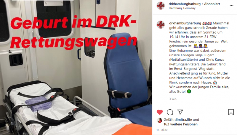 Instagram Geburt Rettungswagen Hamburg